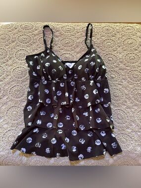 Simply Fit Tankini Swim Top Distress Polka Dot Print Sz M Ruffles Fully Lined